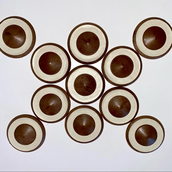 2 Large Buttons White Leather Brown Round Vintage Flat Back 2 1/2” Upholstery - Picture 5 of 8